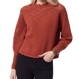 Sam Edelman Aura Crochet Neckline Scalloped Sweater in Ginger Bread SZ Small